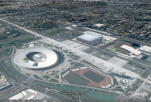 グーグルアースで北京オリンピック画像：国家体育場“鳥の巣”